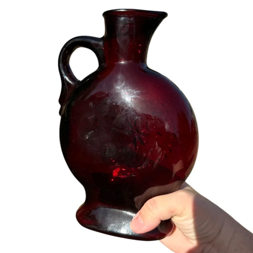 Vintage Wheaton Ruby Red Glass Decanter Pitcher Star Medallion Jim Beam 1970s